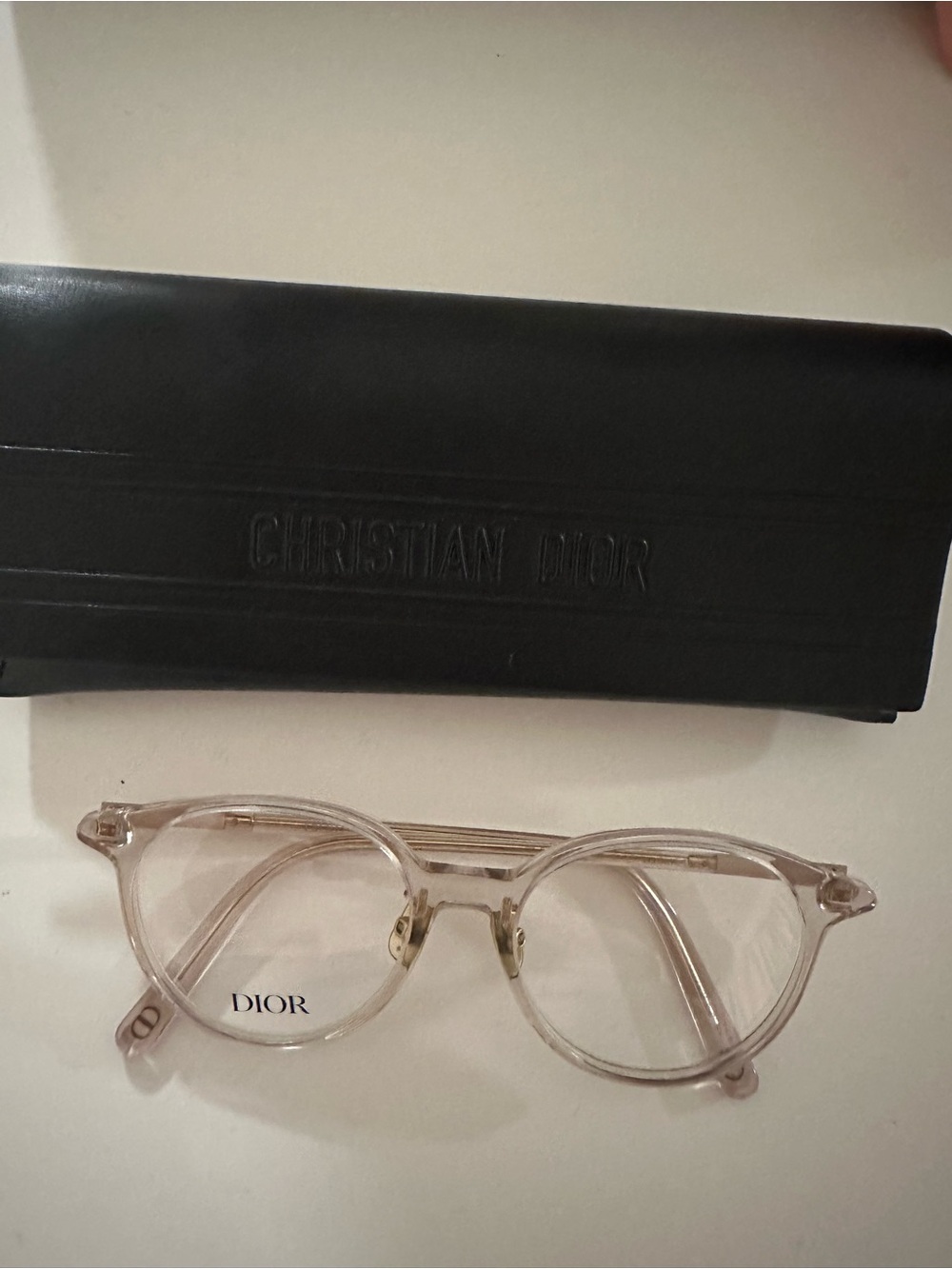 Dior Transparent Crystal Round Optical Glasses with Gold Accents